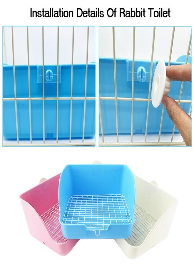 WEWAYKGJ Rabbit Litter Box Bunny Potty Box Guinea Pig Hay Rack Feeder Rabbits Corner Litter Pan Potty Trainer Pet Toilet with Cleaning Set for Hamster, Guinea Pig, Ferret and Other Animals (Blue) - Image 3