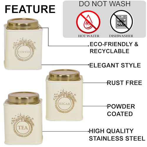 Elan Dreamer Tea, Sugar & Coffee Air-Tight Canister, Stainless Steel, Set of -3, 650ml Each (Off-White) - Image 4