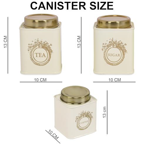 Elan Dreamer Tea, Sugar & Coffee Air-Tight Canister, Stainless Steel, Set of -3, 650ml Each (Off-White) - Image 2