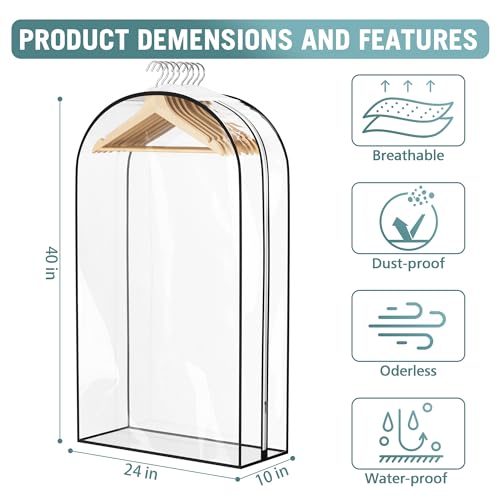 Liuoud Clear Garment Bags for Hanging Clothes 10” Gusseted, Suit Bags for Closet Storage, Hanging Plastic Clothes Cover for Coat, Dress, Fur, Shirt, 4 Pack, 40” Long - Image 4