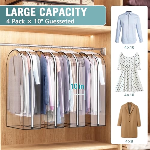 Liuoud Clear Garment Bags for Hanging Clothes 10” Gusseted, Suit Bags for Closet Storage, Hanging Plastic Clothes Cover for Coat, Dress, Fur, Shirt, 4 Pack, 40” Long - Image 2