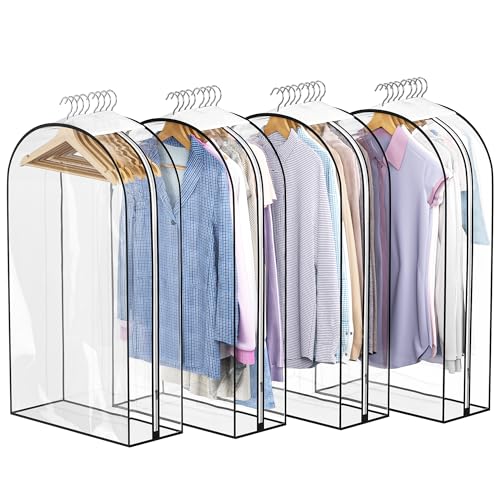 Liuoud Clear Garment Bags for Hanging Clothes 10” Gusseted, Suit Bags for Closet Storage, Hanging Plastic Clothes Cover for Coat, Dress, Fur, Shirt, 4 Pack, 40” Long - Image 1