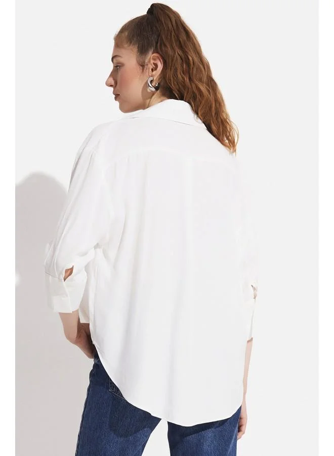 JUNE June Women Viscose Blend Regular Fi Woven Shirt White