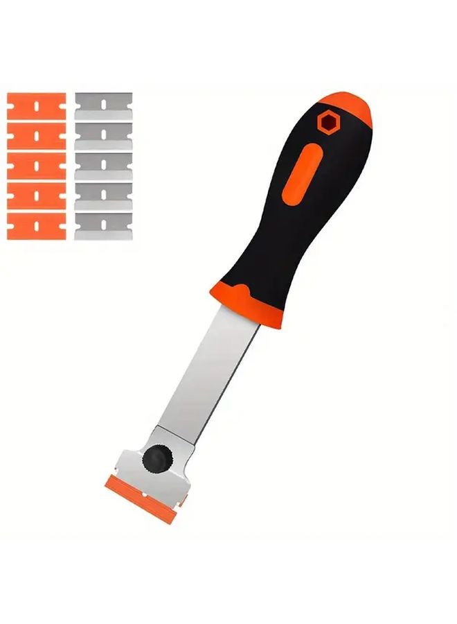 Model B Window Scraper with 5 Metal and 5 Plastic Blades Long Handle for Glass Decals Wallpaper - Image 1