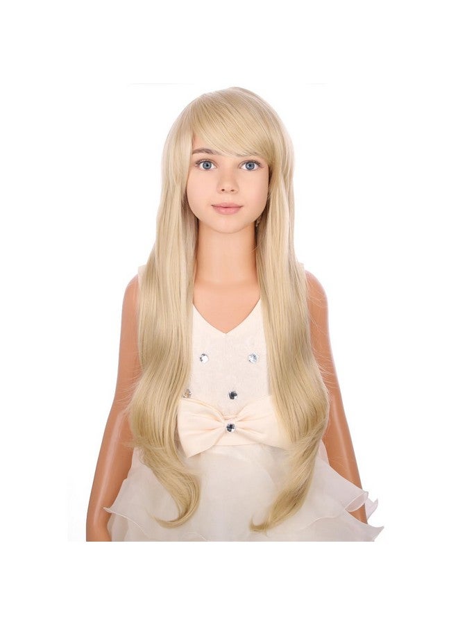 PATTNIUM Long Blonde Wavy Wig for Kids Child Blonde Wig with Bangs Girls Light Blonde Long Wigs Synthetic Wig with Wig Cap - Image 4