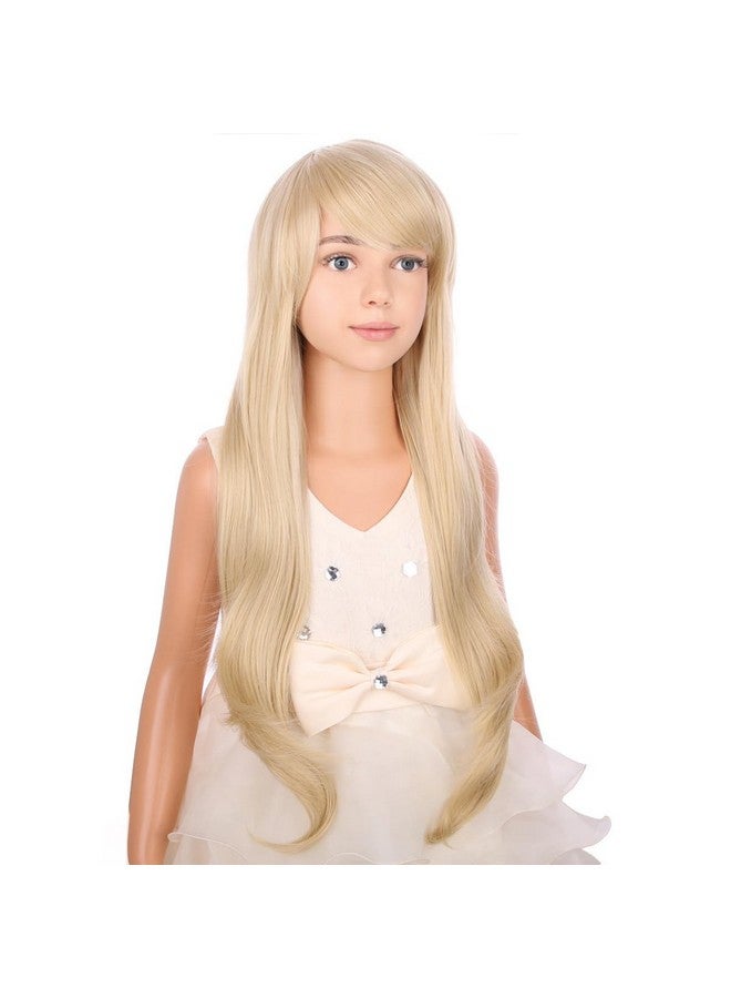 PATTNIUM Long Blonde Wavy Wig for Kids Child Blonde Wig with Bangs Girls Light Blonde Long Wigs Synthetic Wig with Wig Cap - Image 2