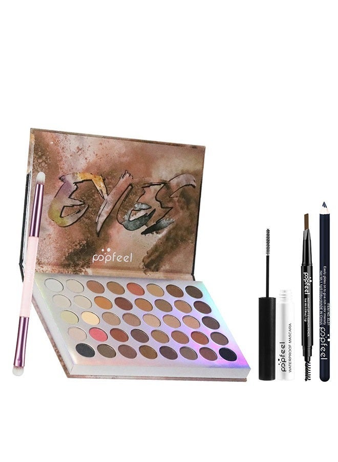 popfeel 5-Piece Eye Makeup Kit, Fast 5-Minute Application, Long-Lasting Wear, With Mascara, Brush, Eyebrow Pencil, Eyeliner Pen,40-Color Eyeshadow Palette (Earth/Milk Tea Tones) - Image 5