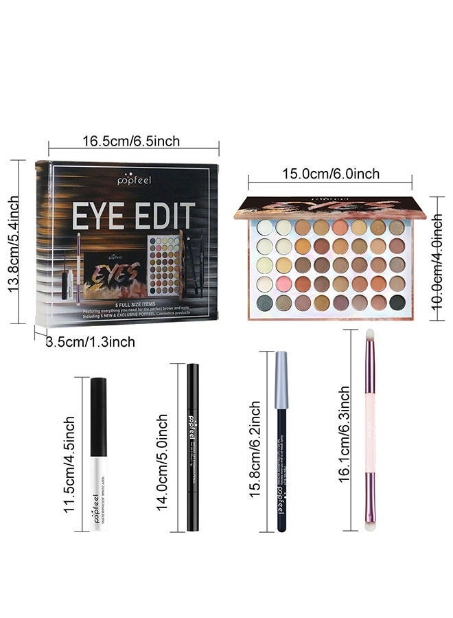 popfeel 5-Piece Eye Makeup Kit, Fast 5-Minute Application, Long-Lasting Wear, With Mascara, Brush, Eyebrow Pencil, Eyeliner Pen,40-Color Eyeshadow Palette (Earth/Milk Tea Tones) - Image 4