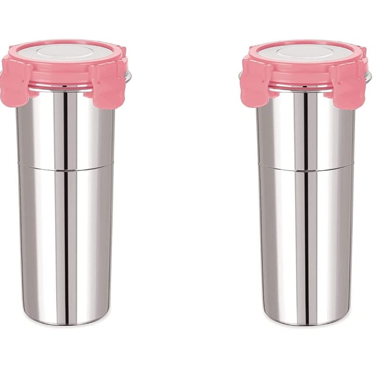 NOBILEA Stainless Steel Fusion Glass Tumbler with Stainless Steel Lid Multicolor 600 MlPack of 2 - Image 1