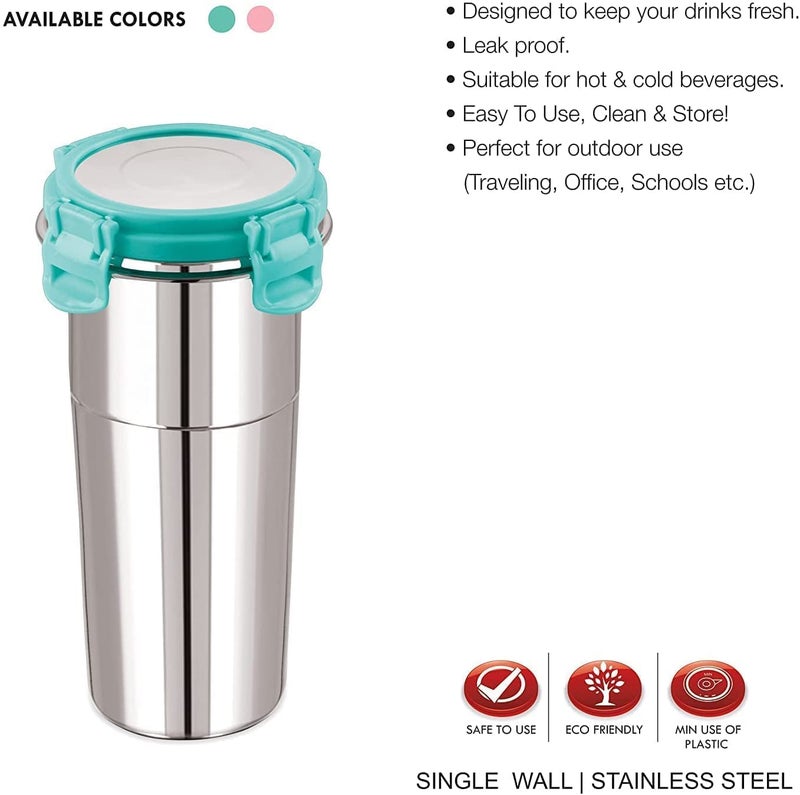 NOBILEA Stainless Steel Fusion Glass Tumbler with Stainless Steel Lid Multicolor 600 MlPack of 2 - Image 5