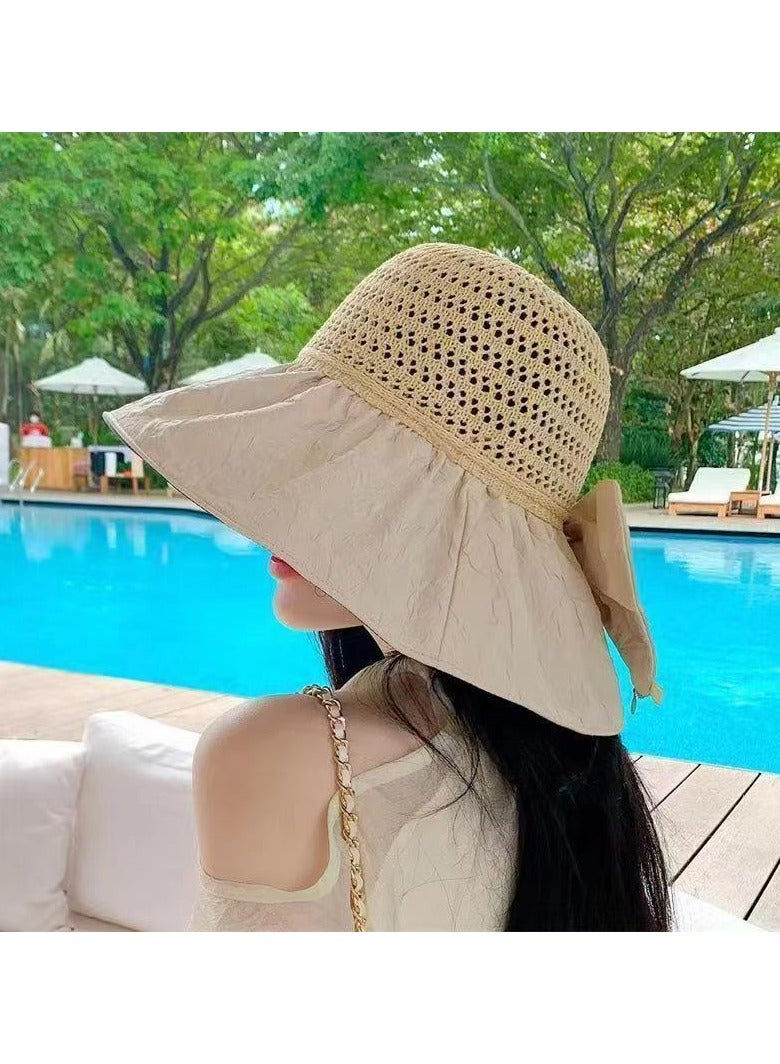 New Storage Bow Sunscreen Hat for Summer Sunshade, UV Protection, Outdoor Versatile, Large brimmed Fisherman's Hat  - Image 1
