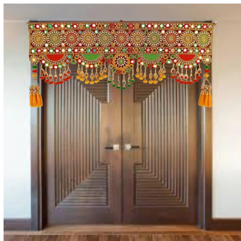 PREETENCYTraditional Glass Stone Multi Zula Pearl Plastic Beads Handmade Door HangingBandarwalToran for Door 37 inch Length and Height 17 INCH MulticolourLarge - Image 1