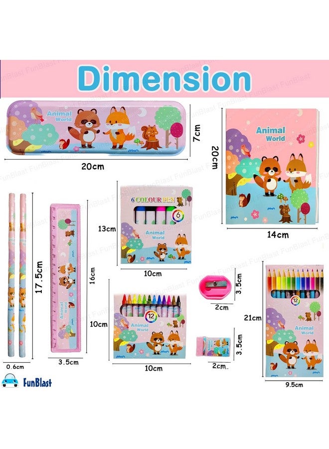 FunBlast Stationary Kit for Kids - Pencil Pen Book Eraser Sharpener Diary, Animal World Stationary Kit Set for Boys, Girls, Birthday Return Gift for Kids (Multicolor) (Animal World) - Image 2