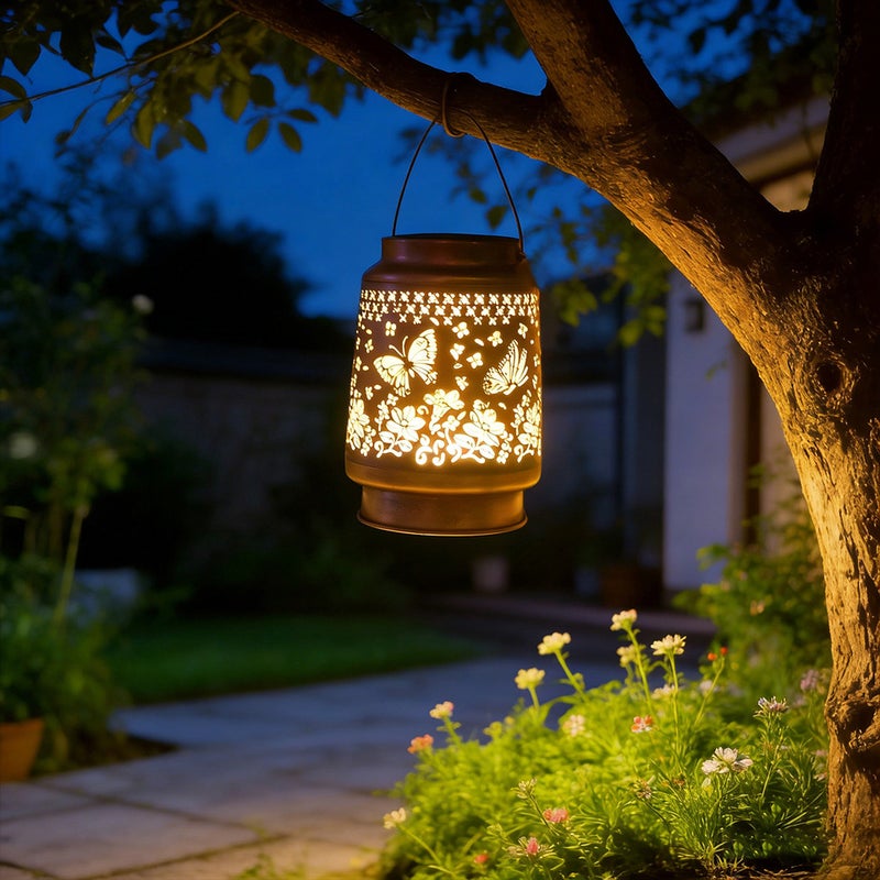 Bronze Iron Butterfly Solar Light for Villa Garden Hollow Projection Landscape Hanging Lamp - Image 4