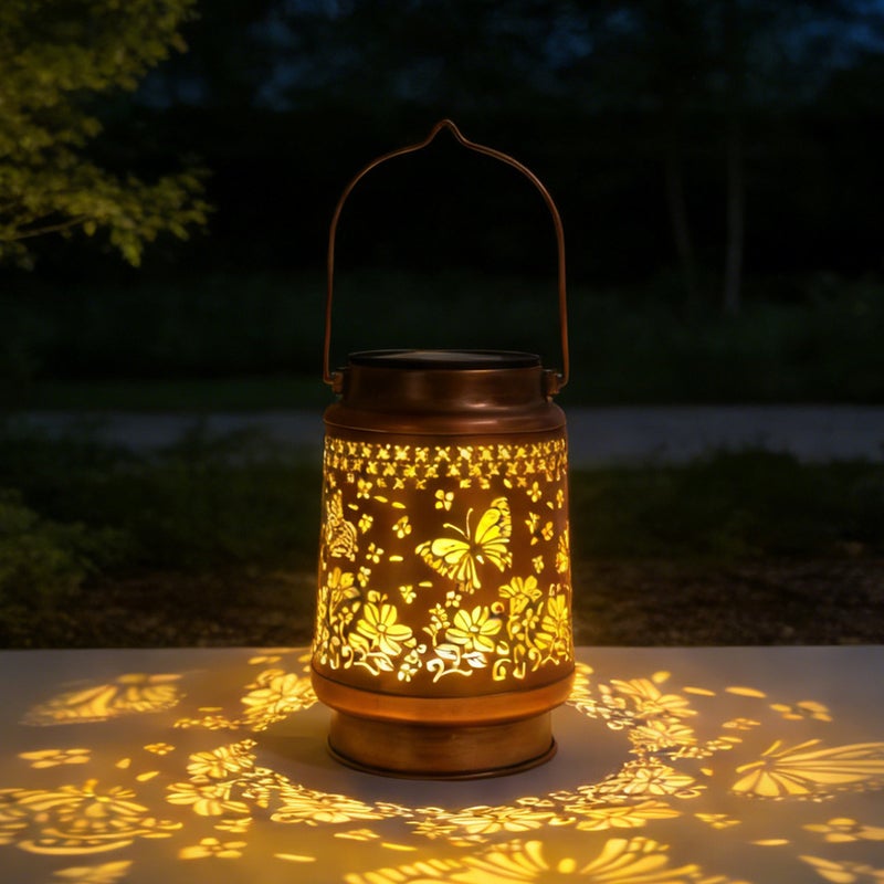 Bronze Iron Butterfly Solar Light for Villa Garden Hollow Projection Landscape Hanging Lamp - Image 1