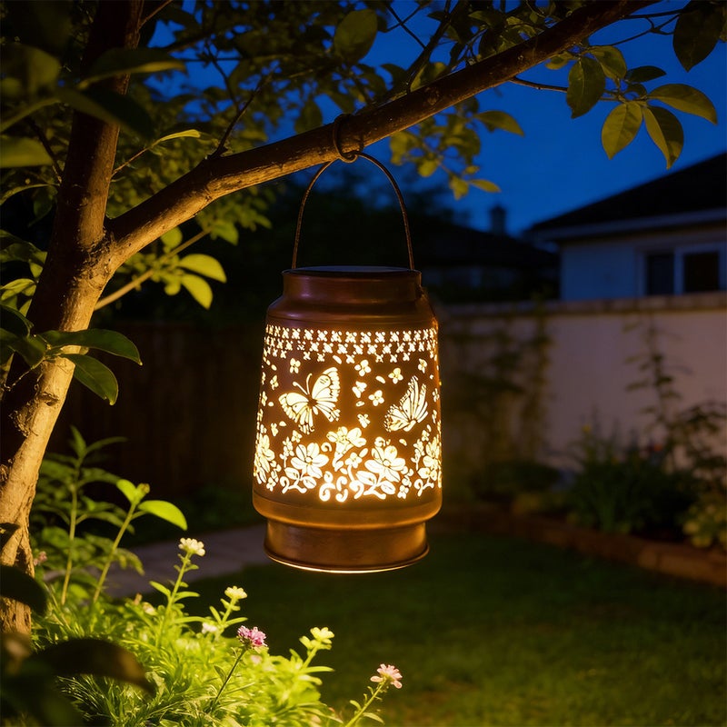 Bronze Iron Butterfly Solar Light for Villa Garden Hollow Projection Landscape Hanging Lamp - Image 3