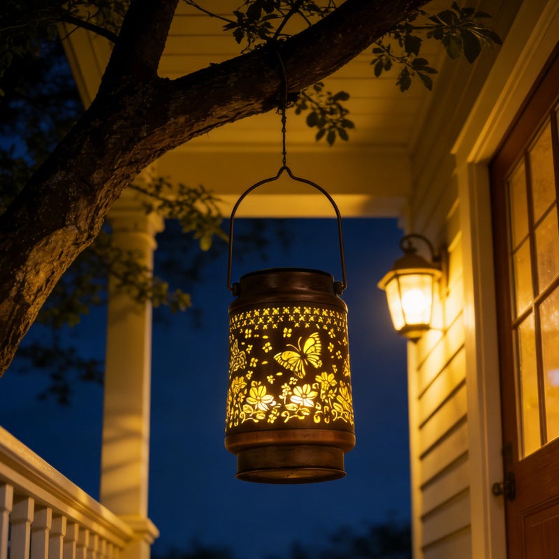 Bronze Iron Butterfly Solar Light for Villa Garden Hollow Projection Landscape Hanging Lamp - Image 5