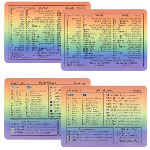 LLOUSSAK 4pcs Windows Shortcut Sticker, Excel Cheat Sheet, Shortcut Stickers for Laptop, Reference Guide Keyboard Shortcut Sticker, Laptop Keyboard Stickers, Keyboard Shortcuts Cheat Sheet(Gradient) - Image 1