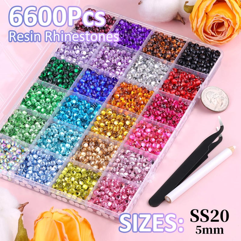 TINKRSTUFF 6600Pcs Resin Rhinestones for Bedazzling with Tweezers, Multicolor 5mm Rhinestones for Crafting with B7000 Jewelry Glue for DIY Crafts Clothing Tumblers Shoes Fabric Nail Art - Image 2
