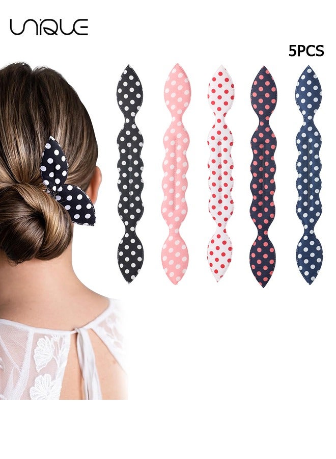 Unique Hair Bun Maker, 5 Pcs French Twist Donut Hair braiding tools Rabbits Ear Sponge Hair Twister Flexible Polka Dot Twister Hair Bun Holder Quick Hair Styling Accessories for Women Hair Curler - Image 1