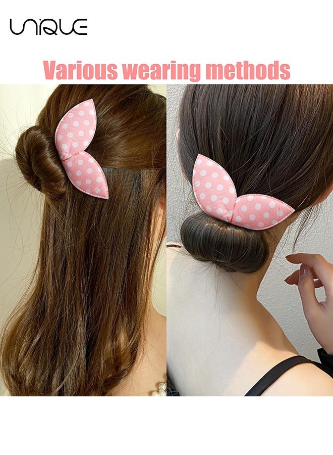 Unique Hair Bun Maker, 5 Pcs French Twist Donut Hair braiding tools Rabbits Ear Sponge Hair Twister Flexible Polka Dot Twister Hair Bun Holder Quick Hair Styling Accessories for Women Hair Curler - Image 3