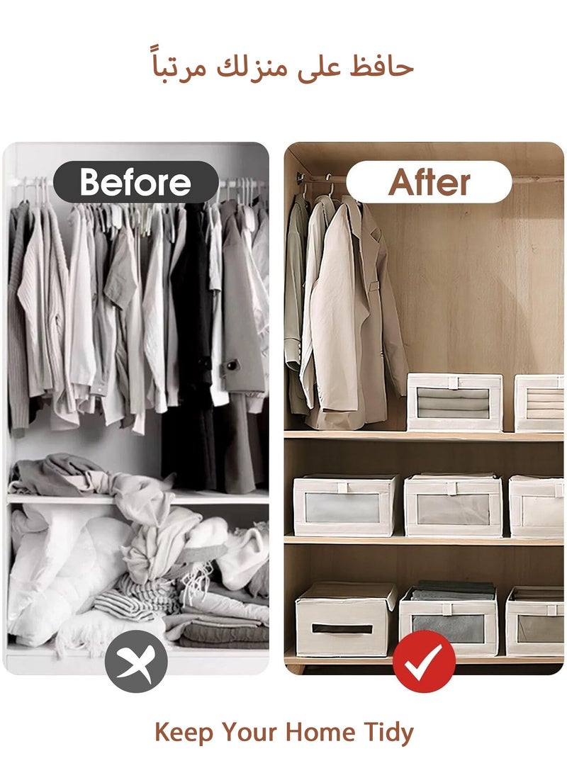 4 Pcs Closet Storage Box with Visible Window, Linen Wardrobe Clothes Organizer, Foldable Clothing Box with Handle, Drawer Organizers for Jeans, T-Shirt, Pants, Toys, Books  - Image 4