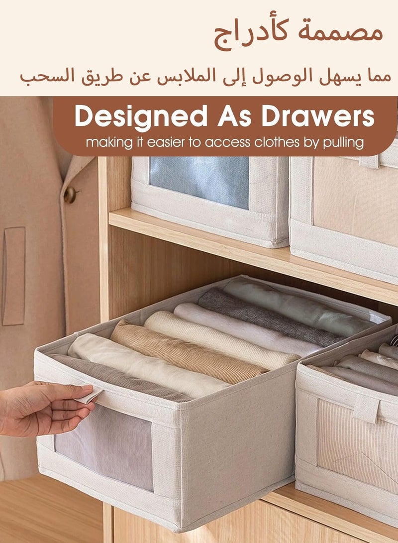 4 Pcs Closet Storage Box with Visible Window, Linen Wardrobe Clothes Organizer, Foldable Clothing Box with Handle, Drawer Organizers for Jeans, T-Shirt, Pants, Toys, Books  - Image 3