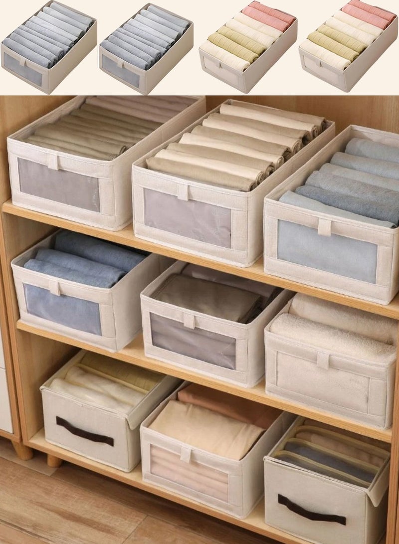 4 Pcs Closet Storage Box with Visible Window, Linen Wardrobe Clothes Organizer, Foldable Clothing Box with Handle, Drawer Organizers for Jeans, T-Shirt, Pants, Toys, Books  - Image 5