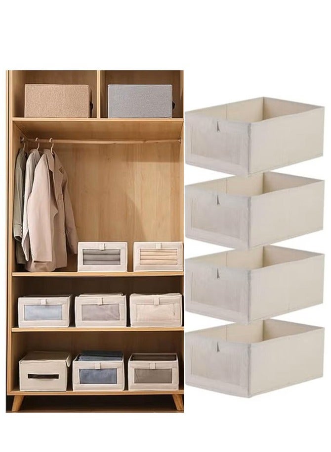 4 Pcs Closet Storage Box with Visible Window, Linen Wardrobe Clothes Organizer, Foldable Clothing Box with Handle, Drawer Organizers for Jeans, T-Shirt, Pants, Toys, Books  - Image 1