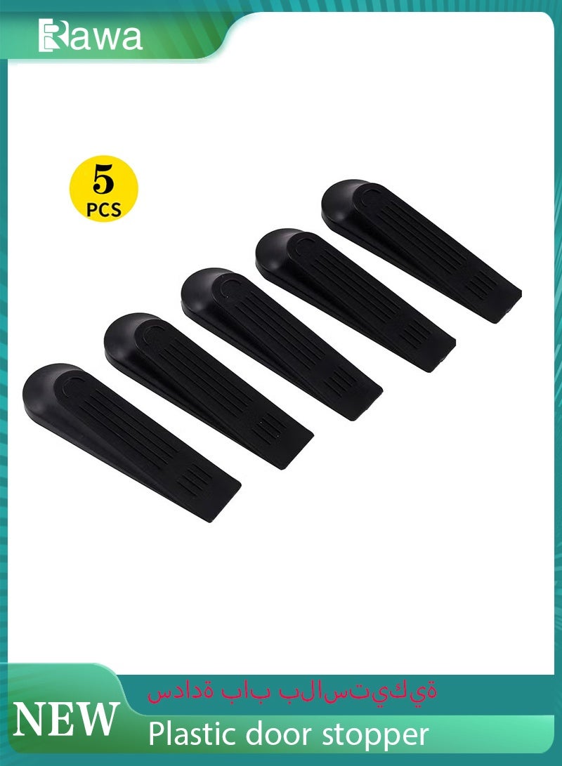 Rawa Plastic Door Stopper -5 Piece- Durable Black Slanted Door Wedge with Non-Slip Base Child and Pet-Safe - for Indoor and Outdoor Use Prevents Doors from Slamming and Suitable for All Floor Types - Image 1