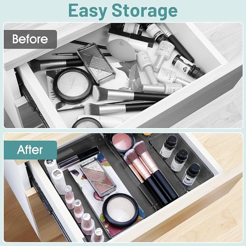 JIALTO 25-Piece Acrylic Drawer Organizer Tray Set – Multipurpose Clear Plastic Storage Bins for Makeup, Cosmetics, Jewelry, Kitchen, Office, Bathroom & Dressing Table Drawer Organizer (Black) - Image 4