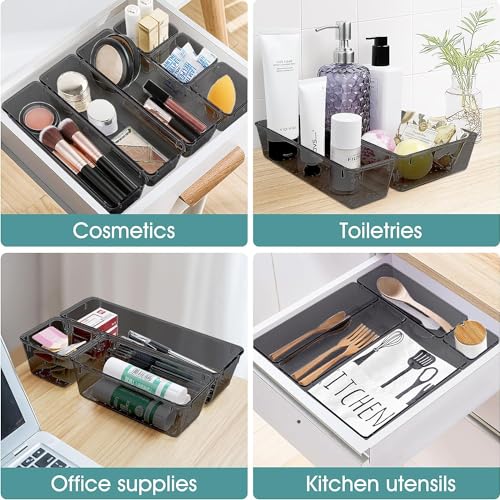 JIALTO 25-Piece Acrylic Drawer Organizer Tray Set – Multipurpose Clear Plastic Storage Bins for Makeup, Cosmetics, Jewelry, Kitchen, Office, Bathroom & Dressing Table Drawer Organizer (Black) - Image 5
