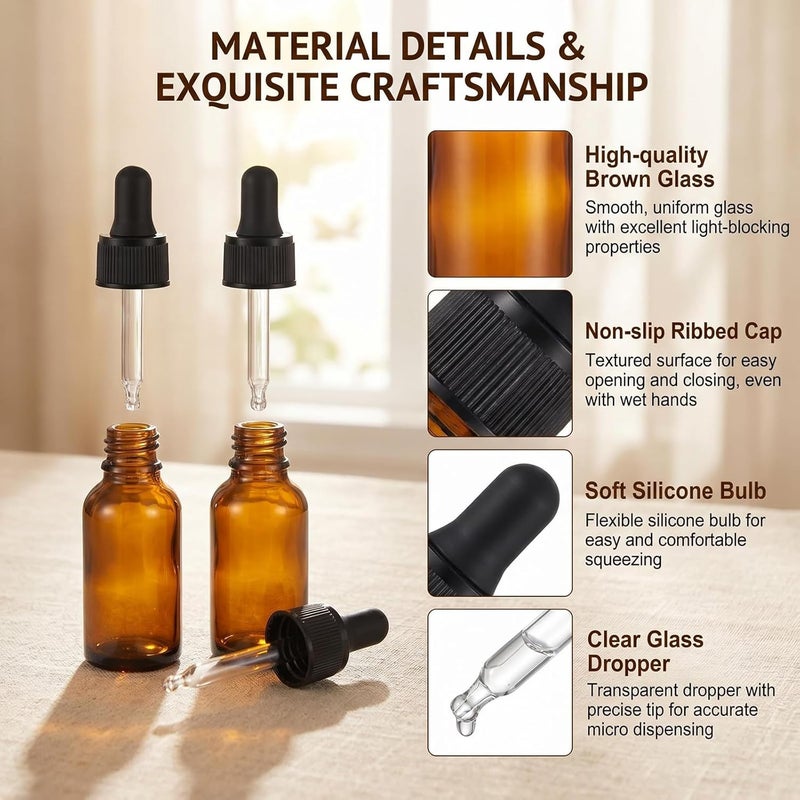 ericotry 2ml 5/8 Dram Refillable Amber Glass Essential Oil Bottles with Glass Eyed Droppers Makeup Cosmetic Sample Container Bottle Jar for Essential Oil Aromatherapy Use Pack of 12 (2ml) - Image 3