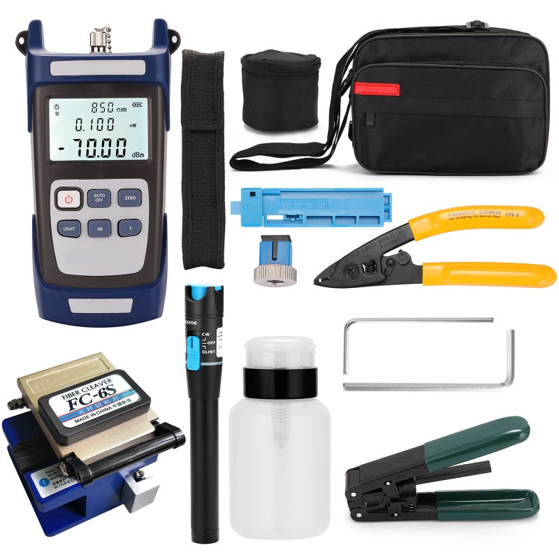 Fiber Optic FTTH Tool Kit with Stripping Pliers and Miller's Pliers Fiber Cleaver Optical Power Meter 5km Red Pointer - Image 1
