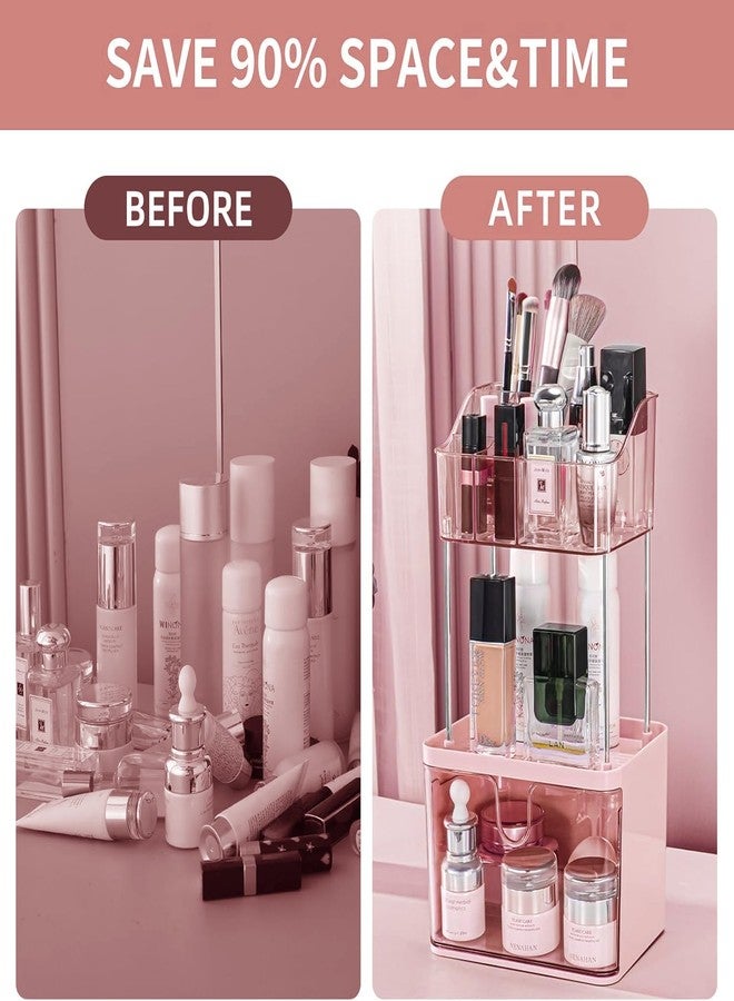 Dravina 3-Tier Makeup Organizer Storage Box | Vanity Tray for Cosmetics, Skincare Organizers, Stationery & Countertop Storage | Bathroom & Dressing Table Organizer, Ideal Gift for Women, Pink,35cm - Image 3