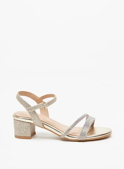 Celeste Girls Embellished Block Heeled Sandals with Hook and Loop Closure