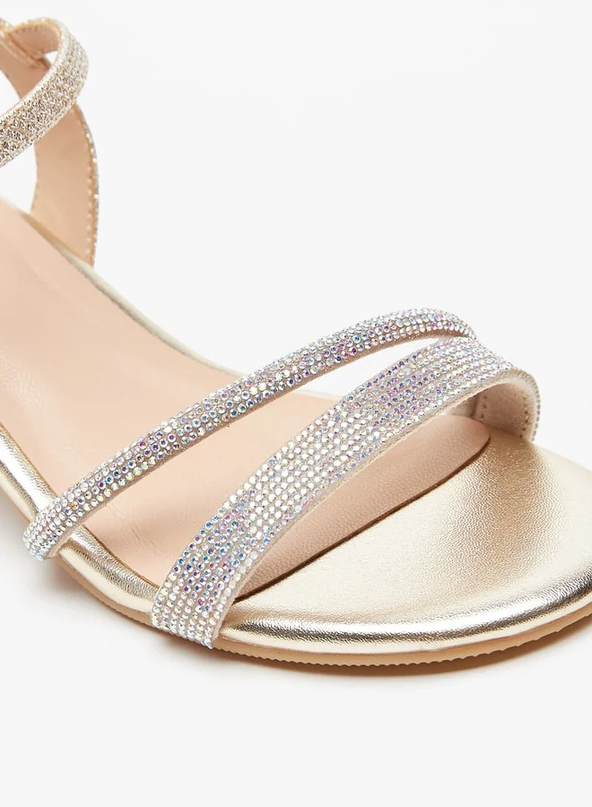 Celeste Girls Embellished Block Heeled Sandals with Hook and Loop Closure