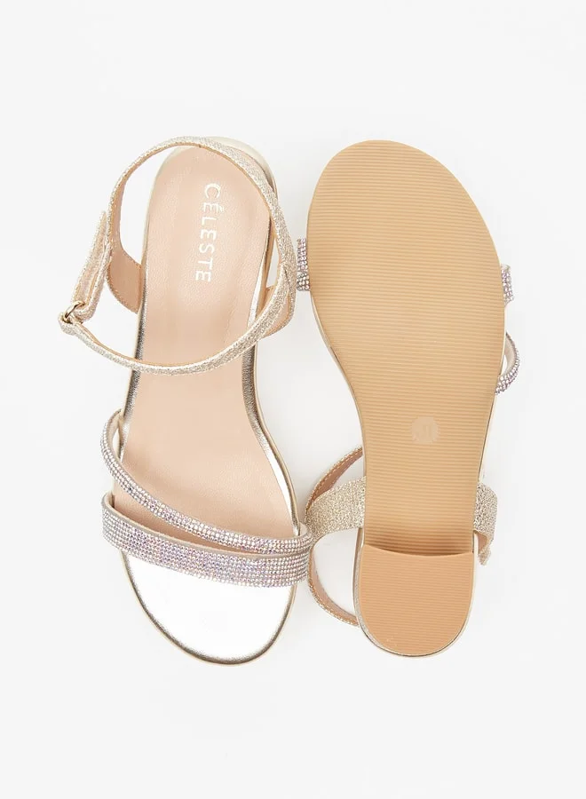 Celeste Girls Embellished Block Heeled Sandals with Hook and Loop Closure