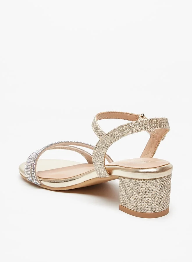 Celeste Girls Embellished Block Heeled Sandals with Hook and Loop Closure