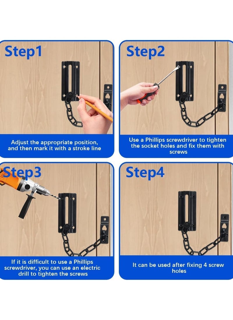 Excefore - Door Chain Lock, 2 Pack Chain Door Guard with Lock, Stainless Steel Door Latch with 12 Screws, Thickened Sturdy Door Latches Lock for Inside Door, Front Door, Pets Kids Safety - Image 1