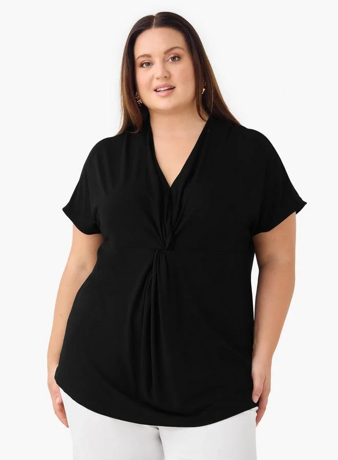 Ulla Popken Plus Size Ulla Popken Knot Detail V-neck Top