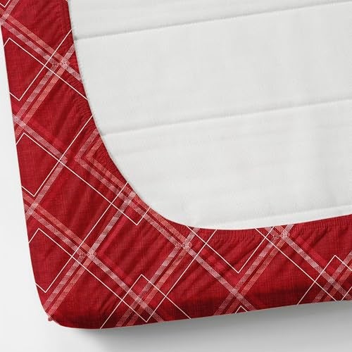Furnofy Premium Fitted Double Bedsheet Set – 78" x 72" + 6" Deep Pocket with 2 Pillow Covers – Elegant Red & White Design - Image 3