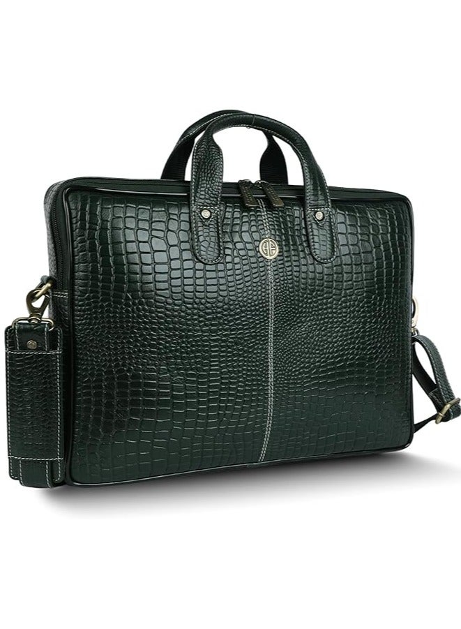 HAMMONDS FLYCATCHER Leather Laptop Bag for Men - Office Bag - Fits Up to 14/15.6 Inch Laptop/MacBook - Laptop Messenger Bags/Leather Bag for Men with Adjustable Shoulder Strap-Croc Green - Image 1