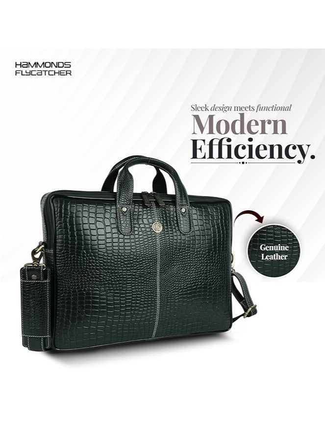 HAMMONDS FLYCATCHER Leather Laptop Bag for Men - Office Bag - Fits Up to 14/15.6 Inch Laptop/MacBook - Laptop Messenger Bags/Leather Bag for Men with Adjustable Shoulder Strap-Croc Green - Image 2
