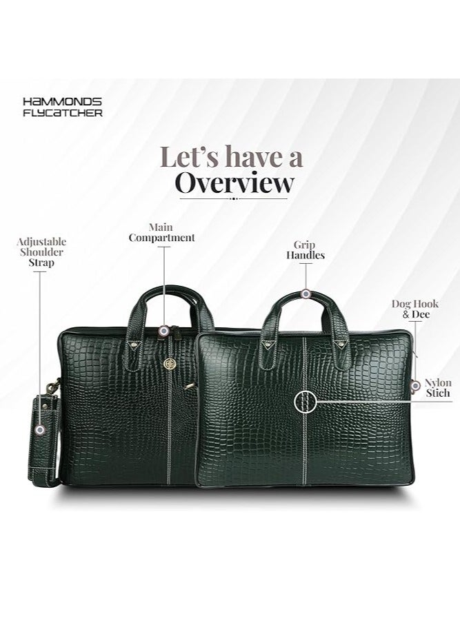 HAMMONDS FLYCATCHER Leather Laptop Bag for Men - Office Bag - Fits Up to 14/15.6 Inch Laptop/MacBook - Laptop Messenger Bags/Leather Bag for Men with Adjustable Shoulder Strap-Croc Green - Image 3