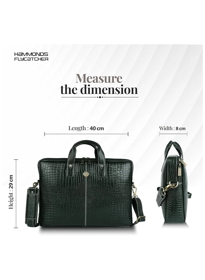 HAMMONDS FLYCATCHER Leather Laptop Bag for Men - Office Bag - Fits Up to 14/15.6 Inch Laptop/MacBook - Laptop Messenger Bags/Leather Bag for Men with Adjustable Shoulder Strap-Croc Green