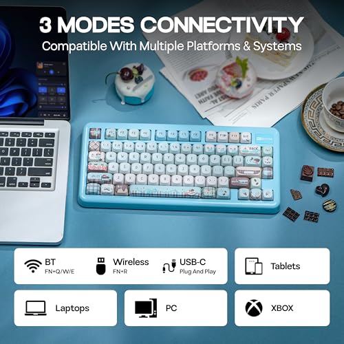 KiiBoom Phantom81 Lite 75% Gasket Mechanical Keyboard, QMK&VIA Programmable, 3 Modes Wireless Gaming Keyboard, RGB Backlights, ABS Case + UV Tech, Hot-Swappable for Windows/Mac/Linux (Blue) - Image 4