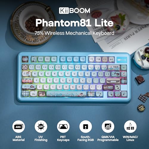 KiiBoom Phantom81 Lite 75% Gasket Mechanical Keyboard, QMK&VIA Programmable, 3 Modes Wireless Gaming Keyboard, RGB Backlights, ABS Case + UV Tech, Hot-Swappable for Windows/Mac/Linux (Blue) - Image 2