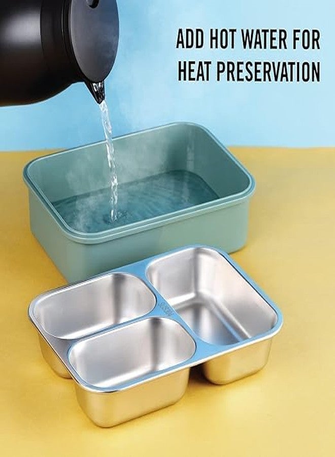 QUALIZA 3 Compartment Stainless Steel Lunch Box, Leakage Proof Lunch Box for School Kids and Adults Pack of 1,1500ML - Image 2