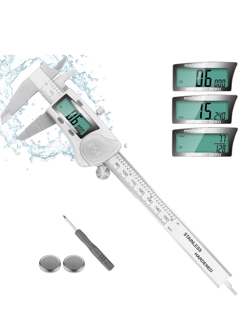 Generic - 6 Inch Digital Caliper Stainless Steel Measuring Tool with IP54 Water Resistance Easy Inch to Millimeter Conversion Large Display - Image 1